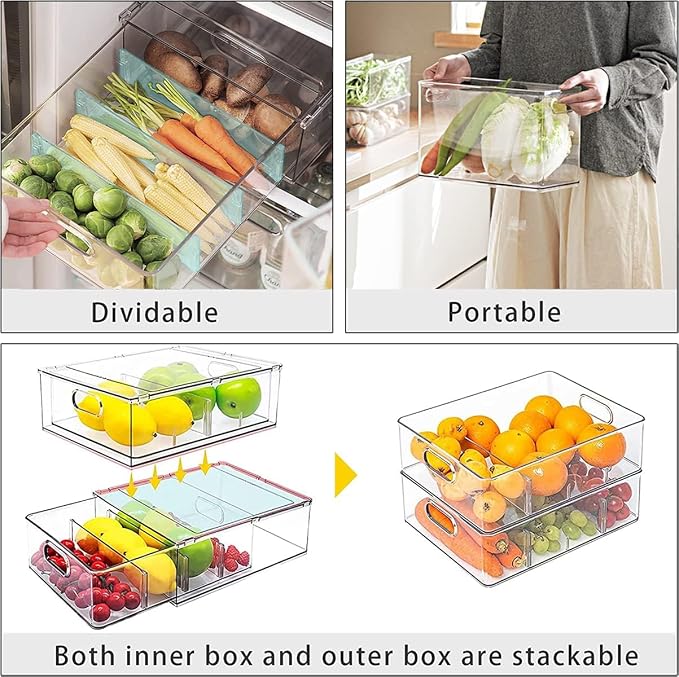 MineSign 9 Pack Stackable Refrigerator Organizer Bins Pull-Out Drawers - Image 4
