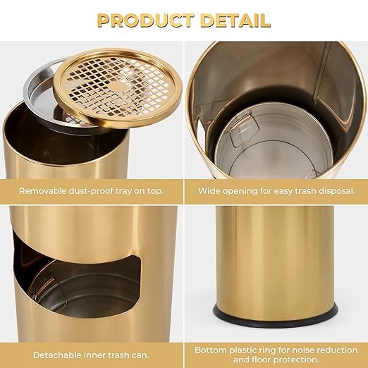 Trash Can Outdoor Waste Container Round Stainless Steel Trash Can - Image 4