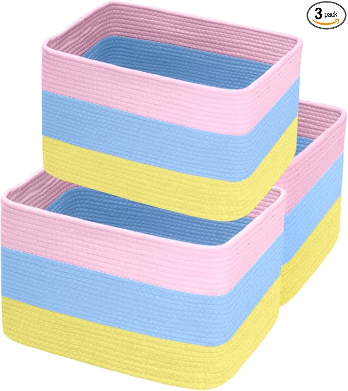 Hopegiver Woven Storage Baskets 15x11x10 Inch, 3 Pack Collapsible Cube Storage by HOPEGIVER