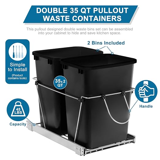 SUPER DEAL Double 35-Quart Pull Out Trash Can Under Cabinets Under Sink Garbage - Image 3