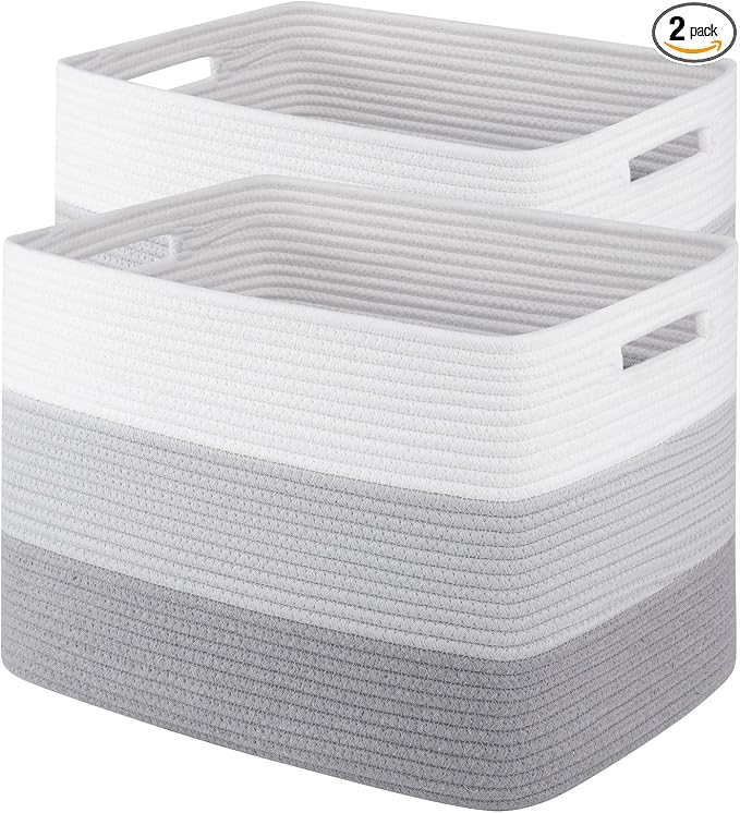 Storage Baskets for Organizing, 2 Pack Woven Basket for Storage, Rectangle by SIXDOVE