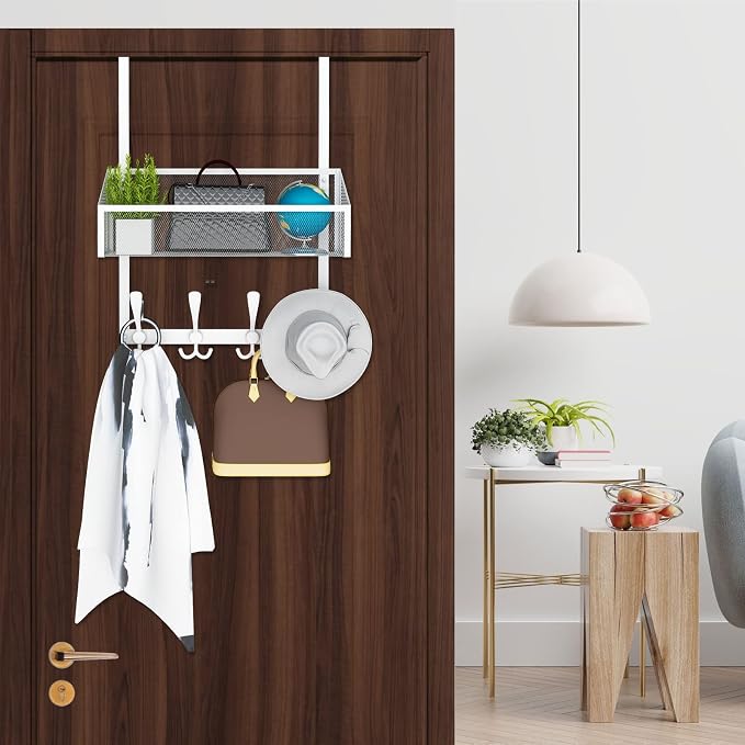 Over The Door Hooks Organizer, Coat Rack Over The Door Storage Hanger Towel Rack - Image 3