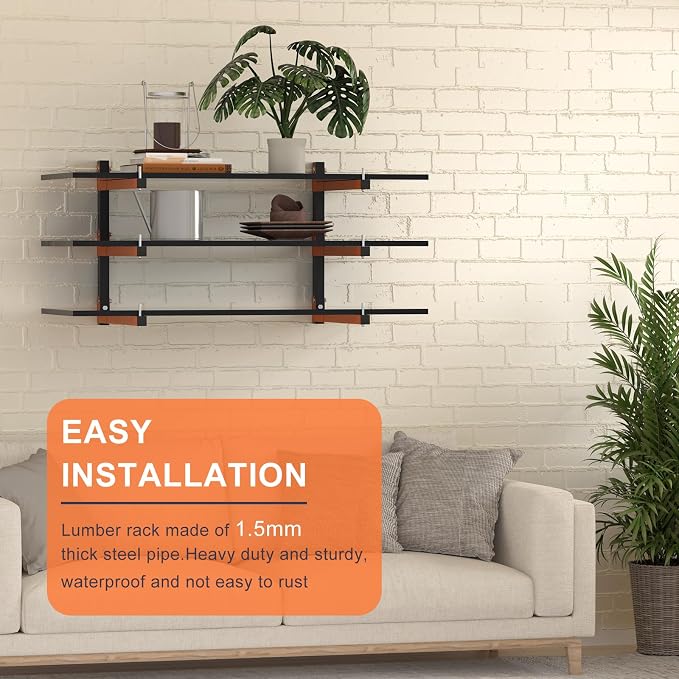 2 Pack Lumber Storage Rack, Wall Mount Wood Storage Racks, Heavy Duty 3-Level - Image 6