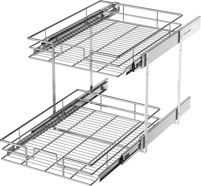 LOVMOR 2 Tier Individual Pull Out Cabinet Organizer 14½" W x 21½" D, Slide Out by LOVMOR