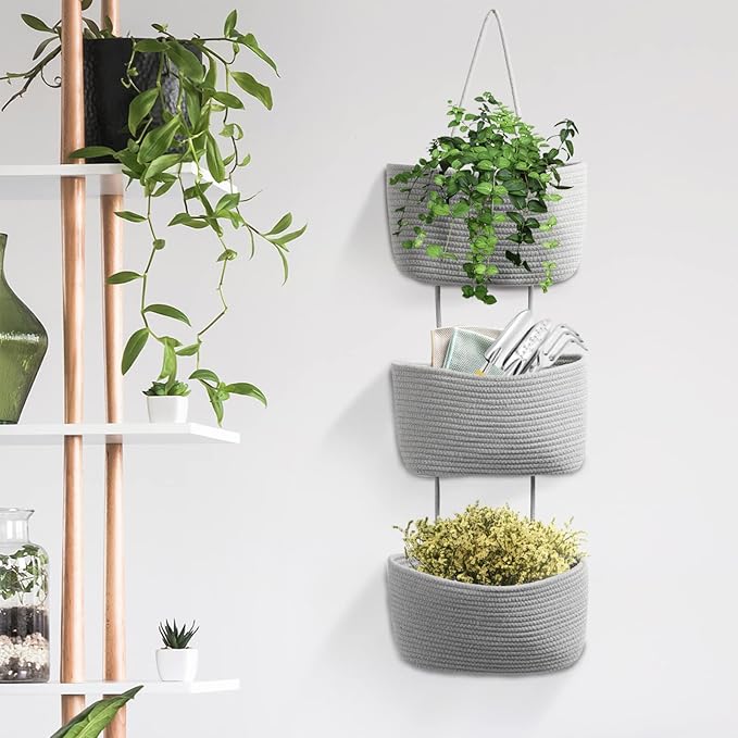 TeoKJ Over the Door Organizer, 3-Tier Woven Cotton Hanging Kitchen Baskets - Image 5
