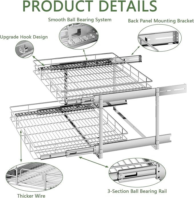 2 Tier Individual Pull Out Cabinet Organizer 25½" W x 21½" D, Heavy Duty - Image 7