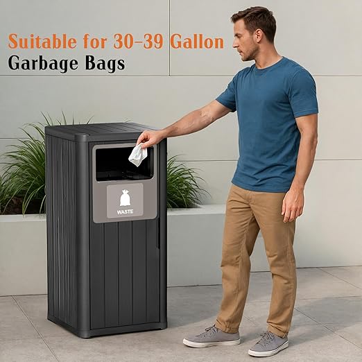Outdoor Single Barrel Trash Can, Waterproof Resin Garbage Can - Image 5