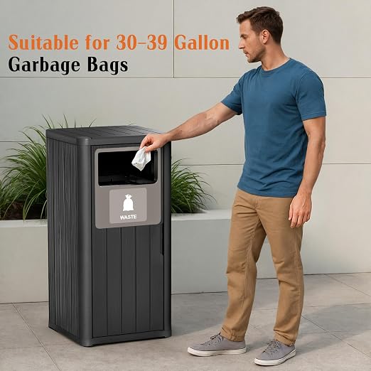 ROJIK 35" Tall Outdoor Trash Can, Weatherproof Resin Garbage Indoor Durable - Image 5