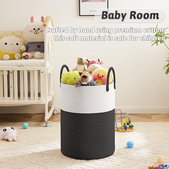 Laundry Basket, Woven Cotton Rope Laundry Hamper, 60L - Image 3
