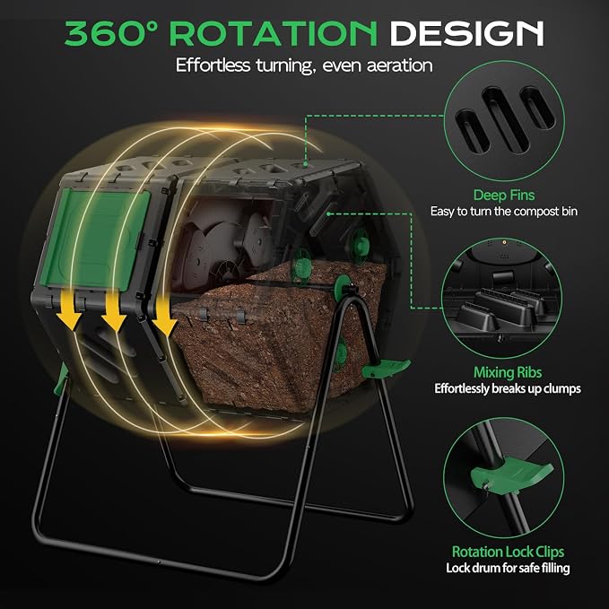 Compost Tumbler 45 Gallon/170L, Easy-Assemble Dual Chamber Compost Bin Outdoor - Image 4