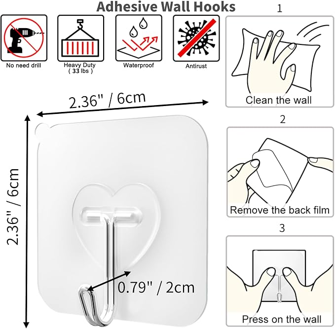 DGYB 40 Pcs Clear Adhesive Hooks - Image 6