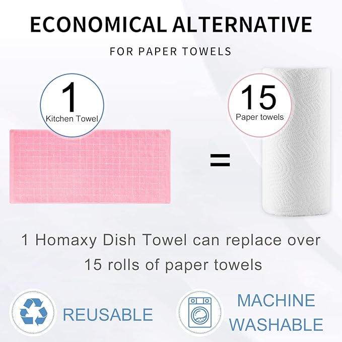 Homaxy 100% Cotton Terry Kitchen Towels, Checkered Designed, Soft and Super - Image 7