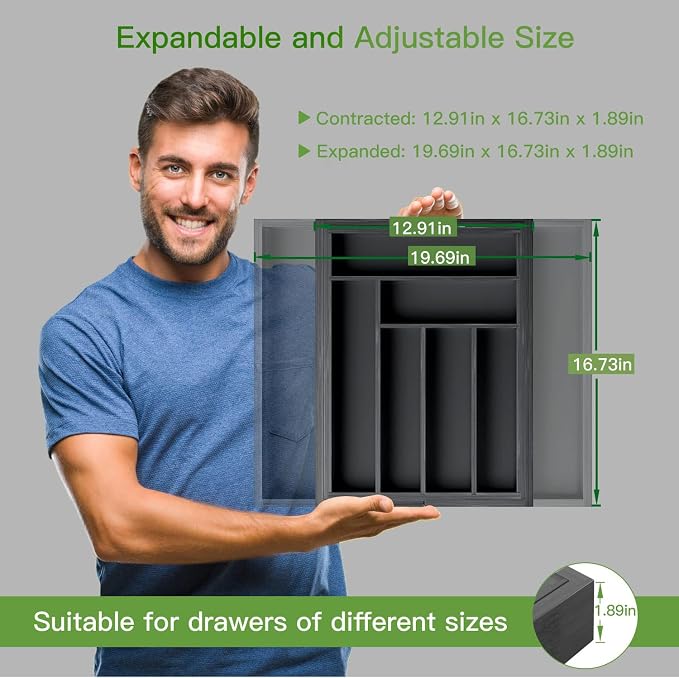 Pipishell Bamboo Expandable Drawer Organizer - Image 4