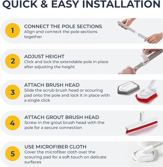 Shower Scrubber with Long Handle, Stiff Bristles Grout-Brush, Tub Scrub-Brush - Image 4
