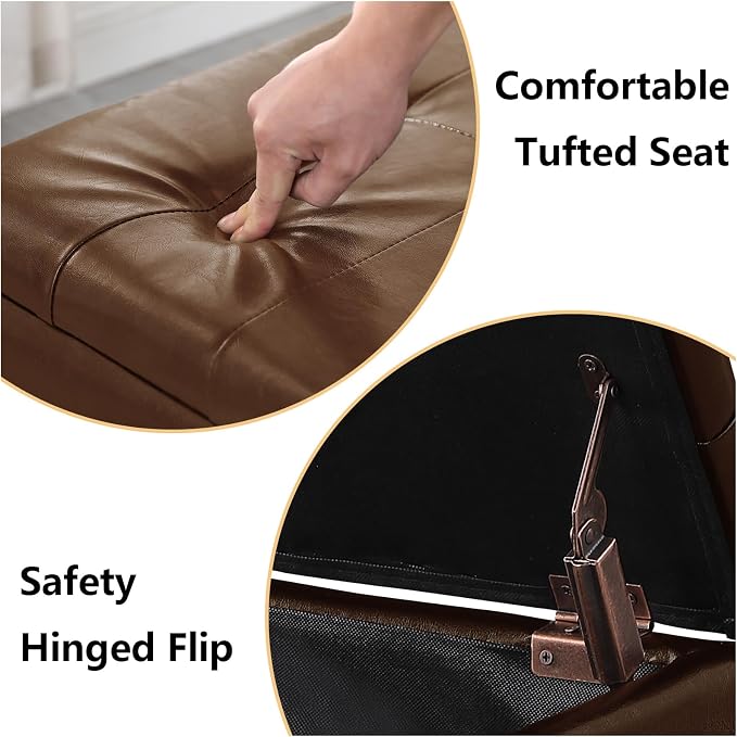 Ottoman with Storage Set of 3, Easy Open & Close w/Safety Hinges, Extra Seating - Image 4