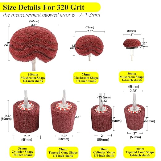 HighFree 7 PCS Non Woven Abrasive Buffing Polishing Wheels Drill Attachment Set - Image 2