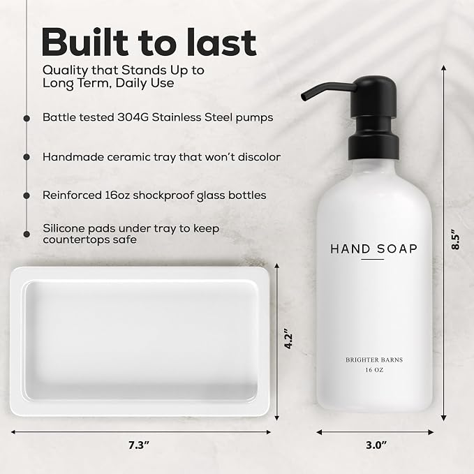 White Glass Soap and Lotion Dispenser Set - Image 3