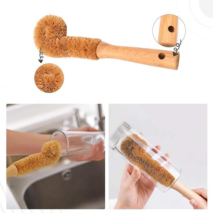 Haploon 7 Piece Wooden Dish Brush Natural, Bamboo Brush Kitchen Set Dish - Image 6