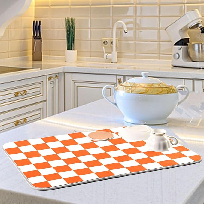 Burnt Orange Chessboard Dish Drying Mat - Image 6