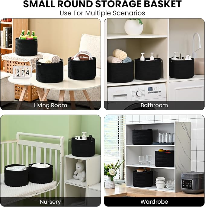 Small Black Baskets for Organizing, Storage Baskets for Shelves, Small Woven - Image 5