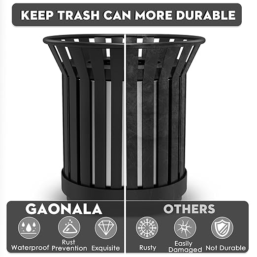 17Gallon Round Large Outdoor Trash Can, Heavy Duty Metal Slatted Garbage Can - Image 4