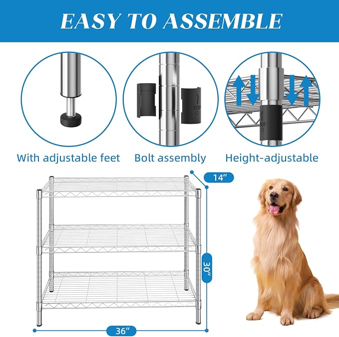 3-Shelf Adjustable Metal Shelf Wire Shelving Storage Rack - Image 4