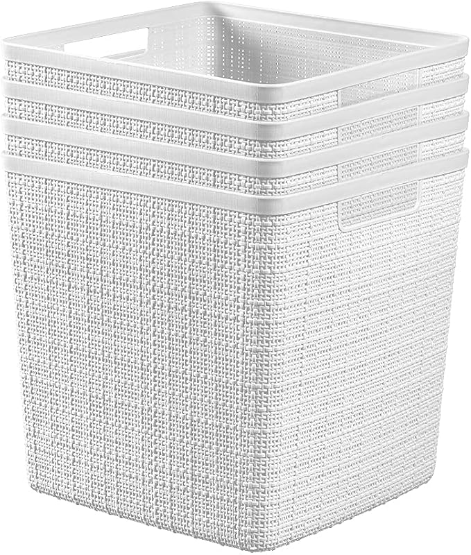 Curver Jute Decorative Plastic Organization and Storage Basket Perfect Bins by Curver