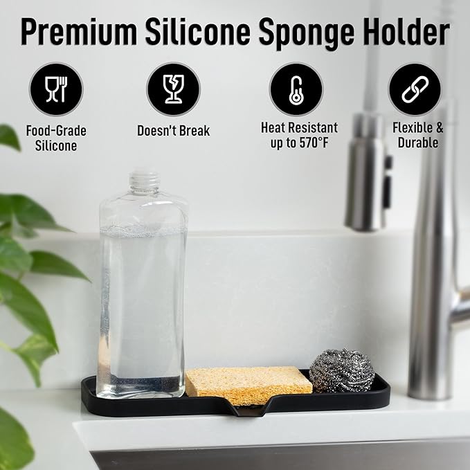 Zulay Kitchen Large Silicone Sponge Holder – Flexible Sink Organizer Tray - Image 2