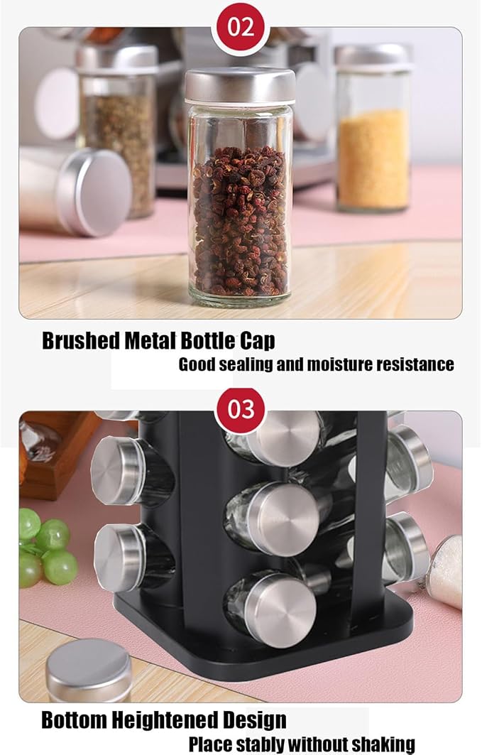 Spice Rack, Rotating Countertop Spice Rack Organizer, 16 Jars, Stainless Steel - Image 5