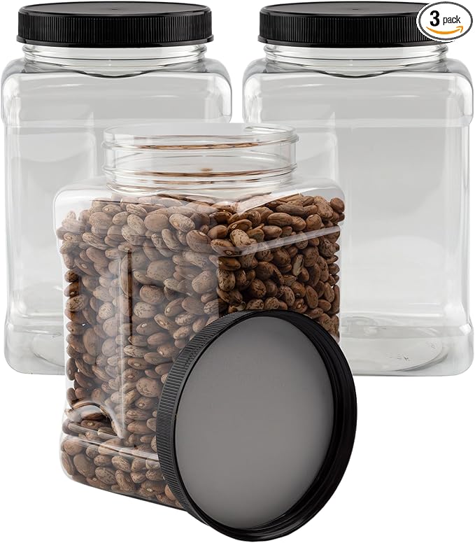Cornucopia Brands 48oz Square Plastic Jars; Clear Rectangular 6-Cup Canisters by CornucopiaBrands