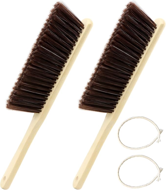 2 Pieces Hand Brushes for Cleaning Long Handle, Wooden Dust Brush Plastic by homfanseec