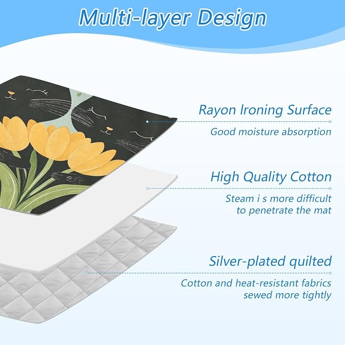 Black Cats Tulips Green Ironing Mat Thickened Ironing Blanket Travel Portable - Image 4