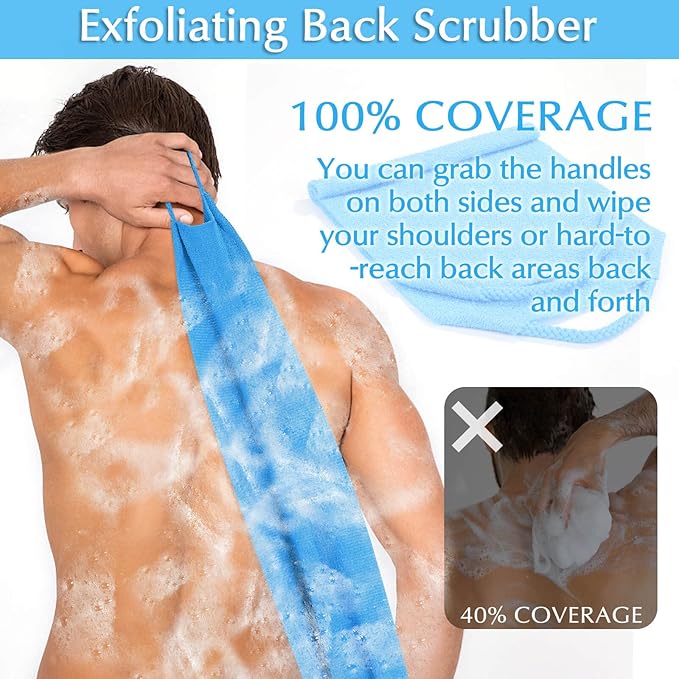 Anezus Exfoliating Back Scrubber Bath Gloves Set, Exfoliating Shower Towel - Image 4