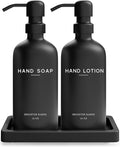 Black Glass Soap and Lotion Dispenser Set by BrighterBarns