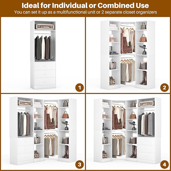Corner Closet System with 3 Drawers, Corner Closet Organizer System with 13 - Image 6