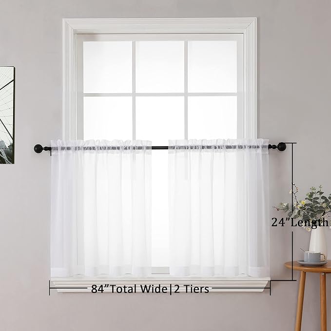 Chyhomenyc Sheer White Tier Curtains 24 Inch Length Set, Small Window Curtains - Image 5