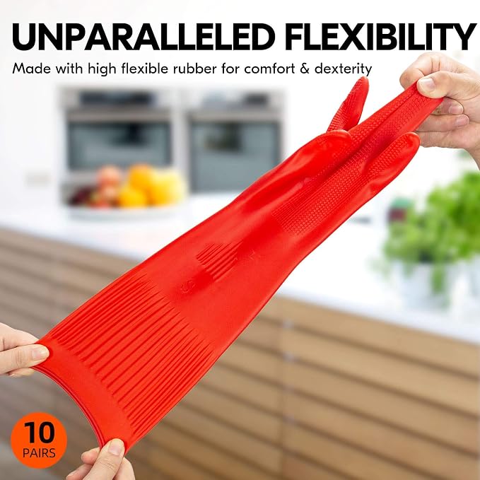 Vgo... 10-Pairs Dishwashing Gloves, Reusable Household Gloves, Long Sleeve - Image 3