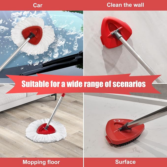 Spin Mop Replacement Handle, 2 Pack Mop Head&Base Scrub Brush 4-Section - Image 7
