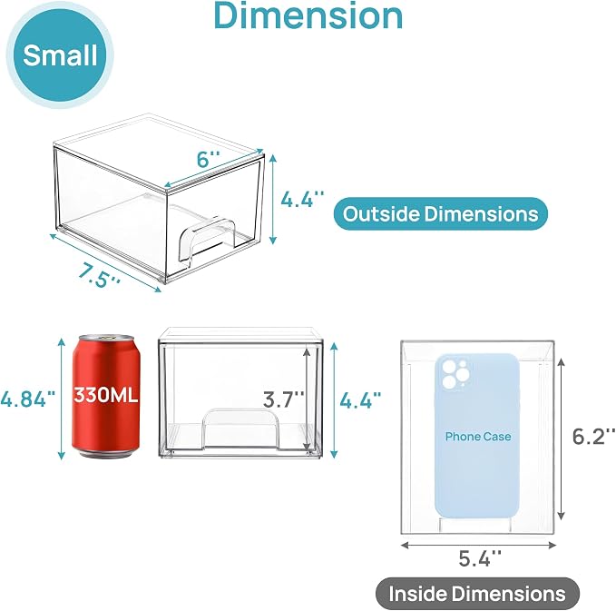 Vtopmart 6 Pack Clear Stackable Storage Drawers, 4.4'' Tall Acrylic Bathroom - Image 2