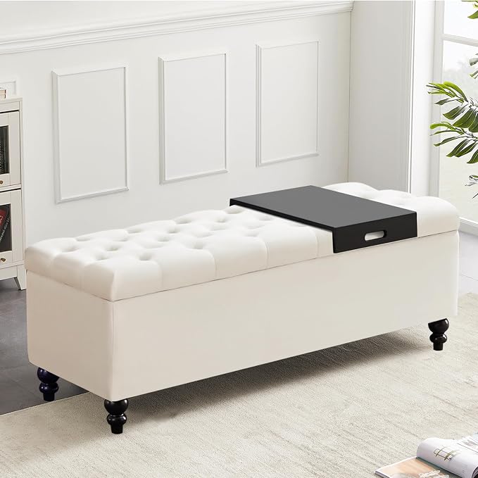 Living&Giving Storage Ottoman 50.2 Inches Upholstered Fabric Storage Ottoman by LivingGiving