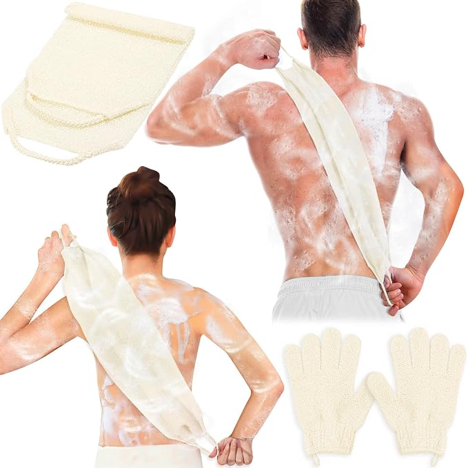 Anezus Exfoliating Back Scrubber Bath Gloves Set, Exfoliating Shower Towel by anezus