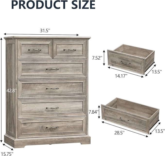 6 Drawer Dresser for Bedroom, Rustic Farmhouse Dresser - Image 2