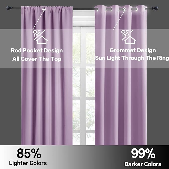 RYB HOME Bedroom Curtains Solid Blackout Panels Rod Pocket Thermal Insulated - Image 6