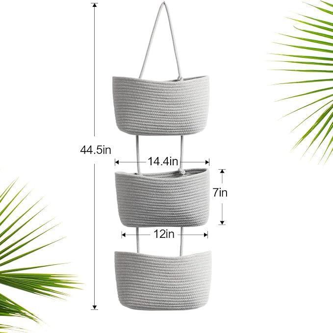 TeoKJ Over the Door Organizer, 3-Tier Woven Cotton Hanging Kitchen Baskets - Image 6