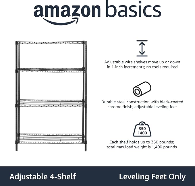 Amazon Basics 4-Shelf Adjustable Heavy Duty Steel Wire Rack Storage Shelving - Image 2