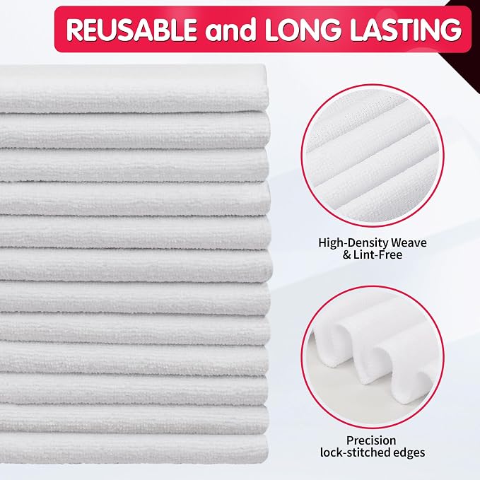 FIXSMITH White Microfiber Cleaning Cloth -Pack of 12, Highly Absorbent Cleaning - Image 3