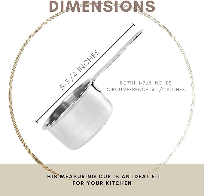 1 Cup Stainless Steel Measuring Cup | Sturdy Metal 250 ml | 240 cc | 8 oz | - Image 3