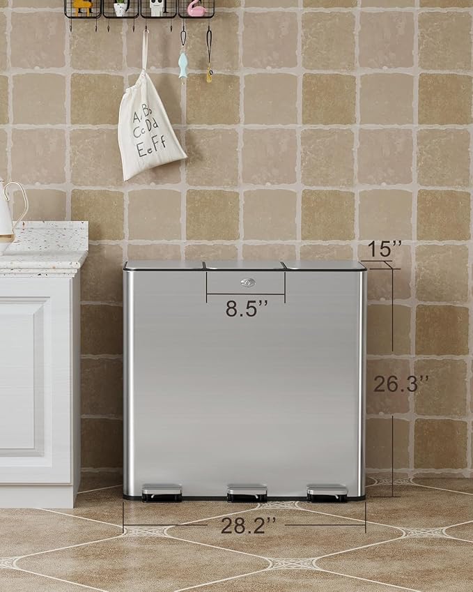 GarveeHome Trash Can 90L/23.8Gal, Three Compartments Pedal Kitchen - Image 3