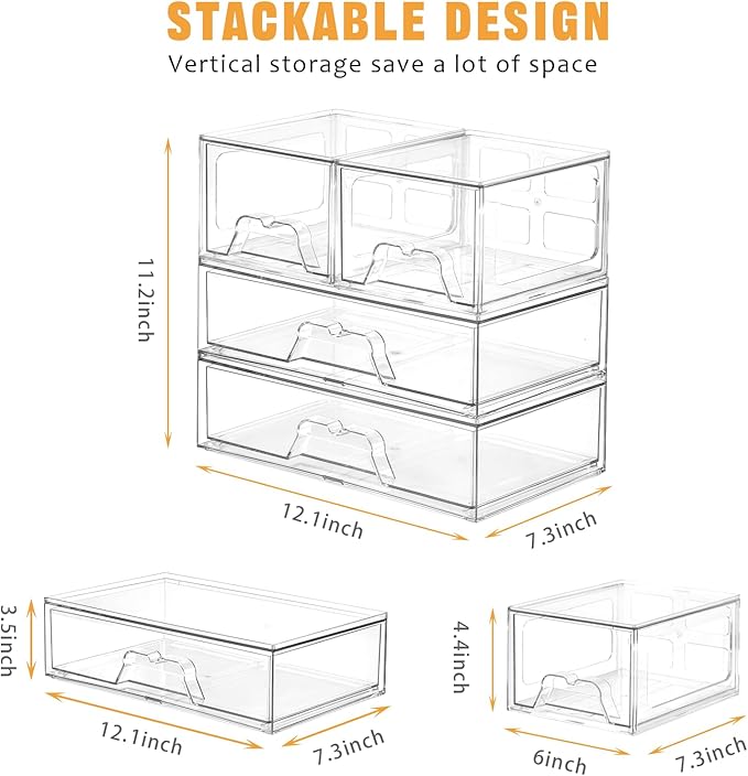 3 Pack Stackable Storage Drawers Clear Acrylic Organizer Makeup Bathroom - Image 2
