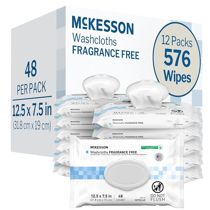 McKesson Washcloth Wipes for Adults, Unscented Disposable Wash Cloths for Body by McKesson